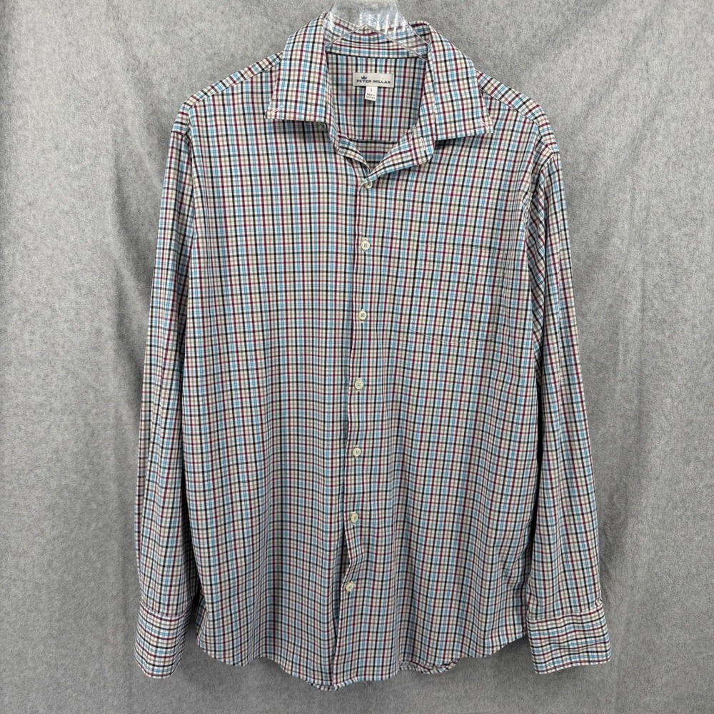 Peter Millar Crown Sport Mens L Blue Purple Check Performance Shirt MF18EW12BL - Picture 10 of 12